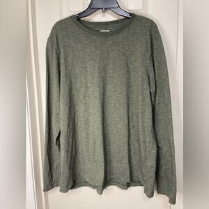 Lands End Cotton Blend Green Striped Casual Long Sleeve Layering Mens T shirt XL